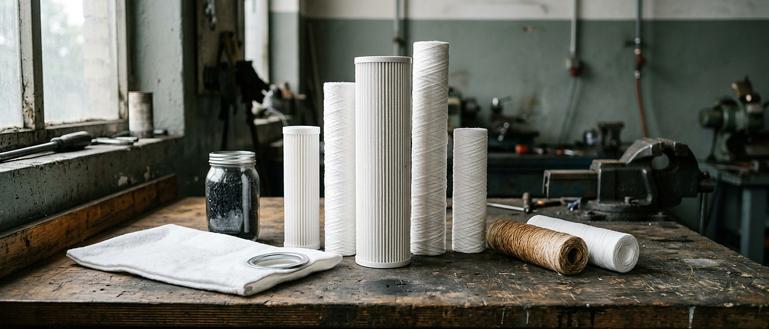 Filter cartridges, bags and activated carbon media on a maintenance bench