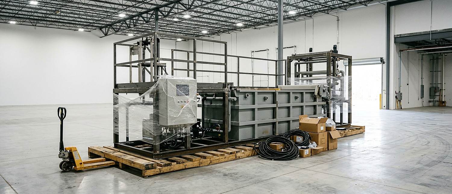 New automated plating line arriving on skids for installation in a customer plant